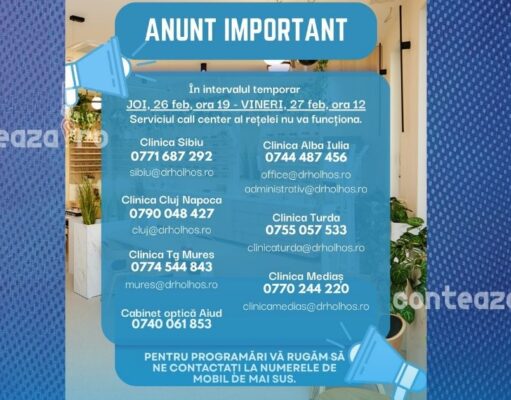 Rețeaua de oftalmologie Dr. Holhoș își suspendă temporar Call Center-ul pentru relocare în noul spital